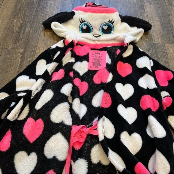 Justice Kids Pink Hearted Fleece Hooded Animal Ears Robe Size 8/10 - Picture 6 of 9